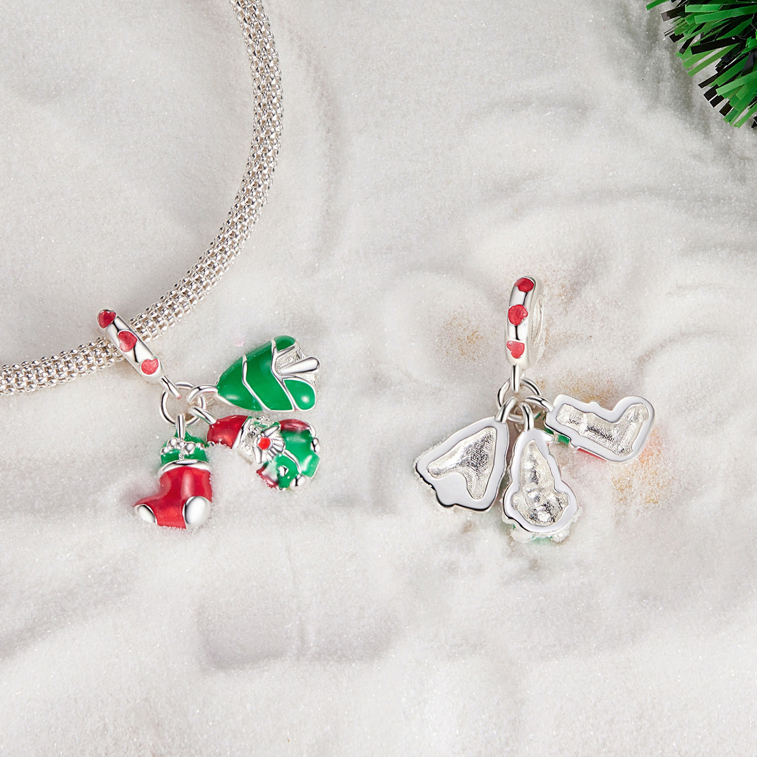 Pandora Stijl Luminous Kerstboom, Kerstman en sokken Hanger - SCC2647