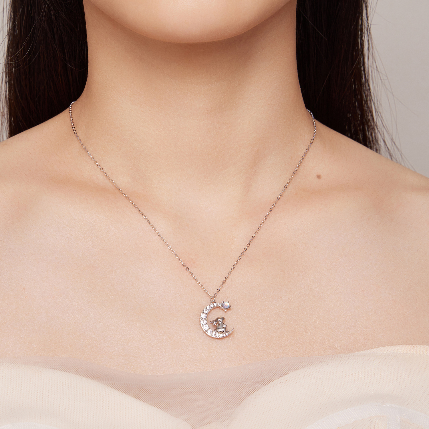 Pandora Stijl Maan Konijn Ketting - BSN302