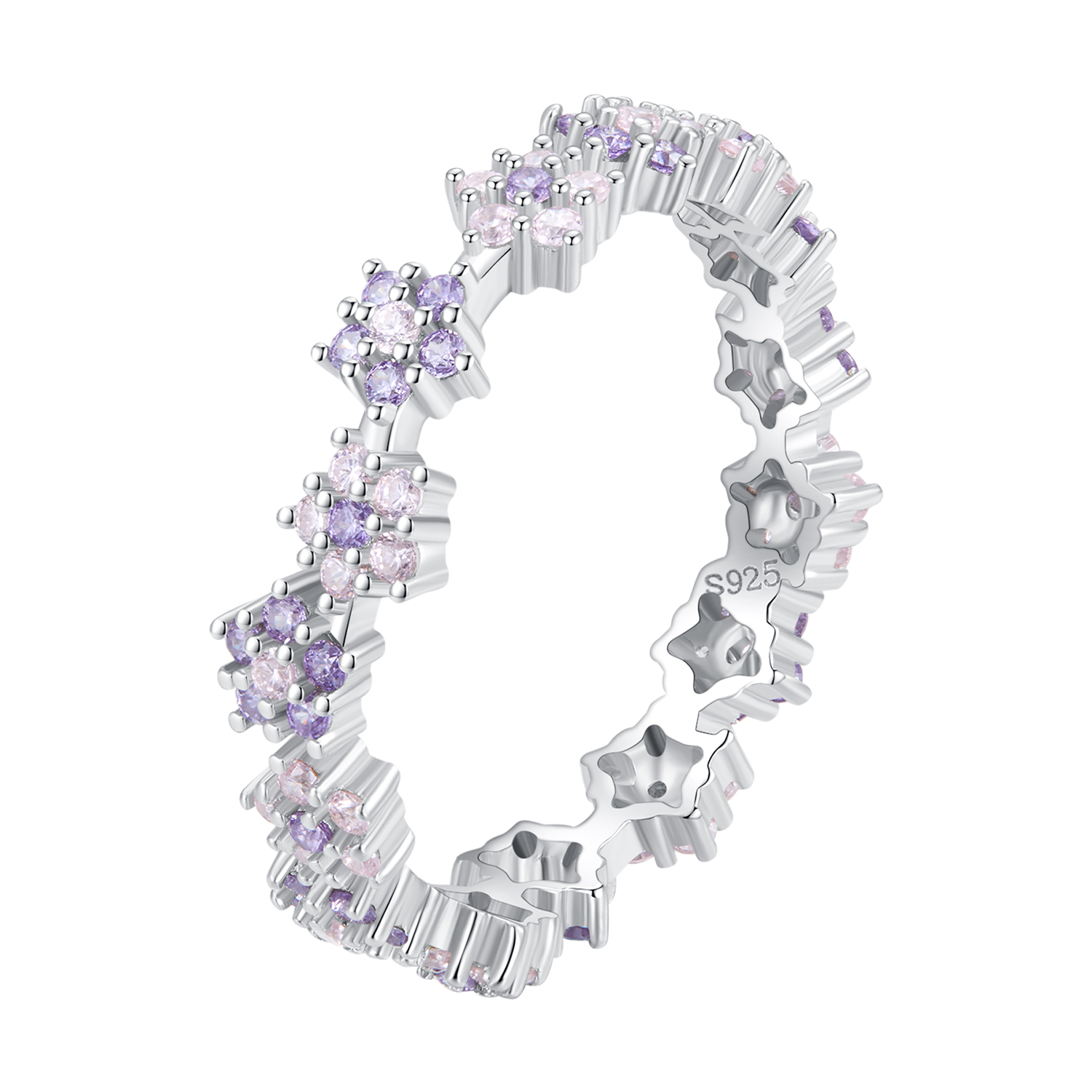 Pandora Stijl Paarse Bloem Prachtige Zirkonia Ring - BSR359