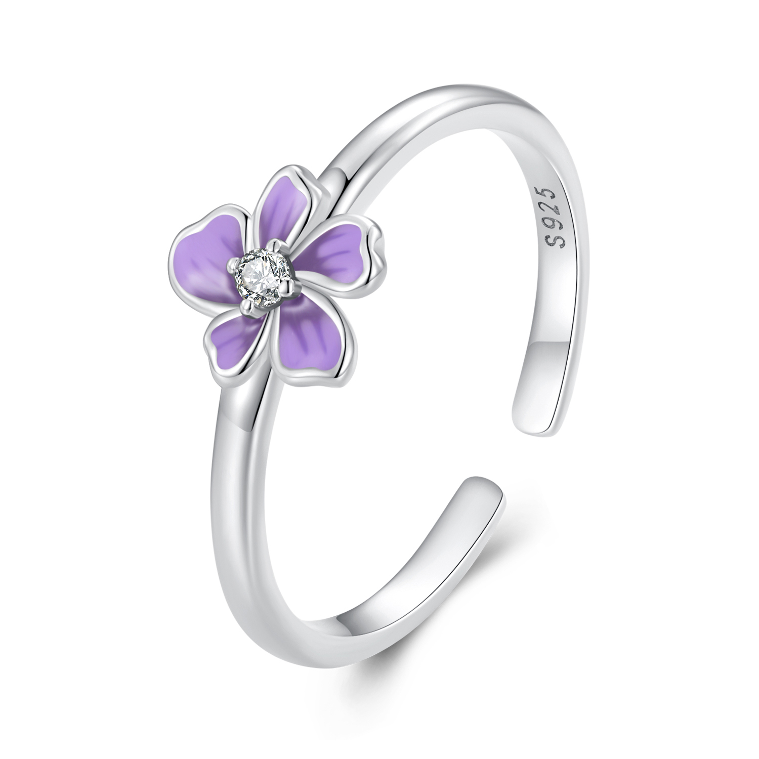 Pandora Stijl Paarse Bloemenring - SCR976-E