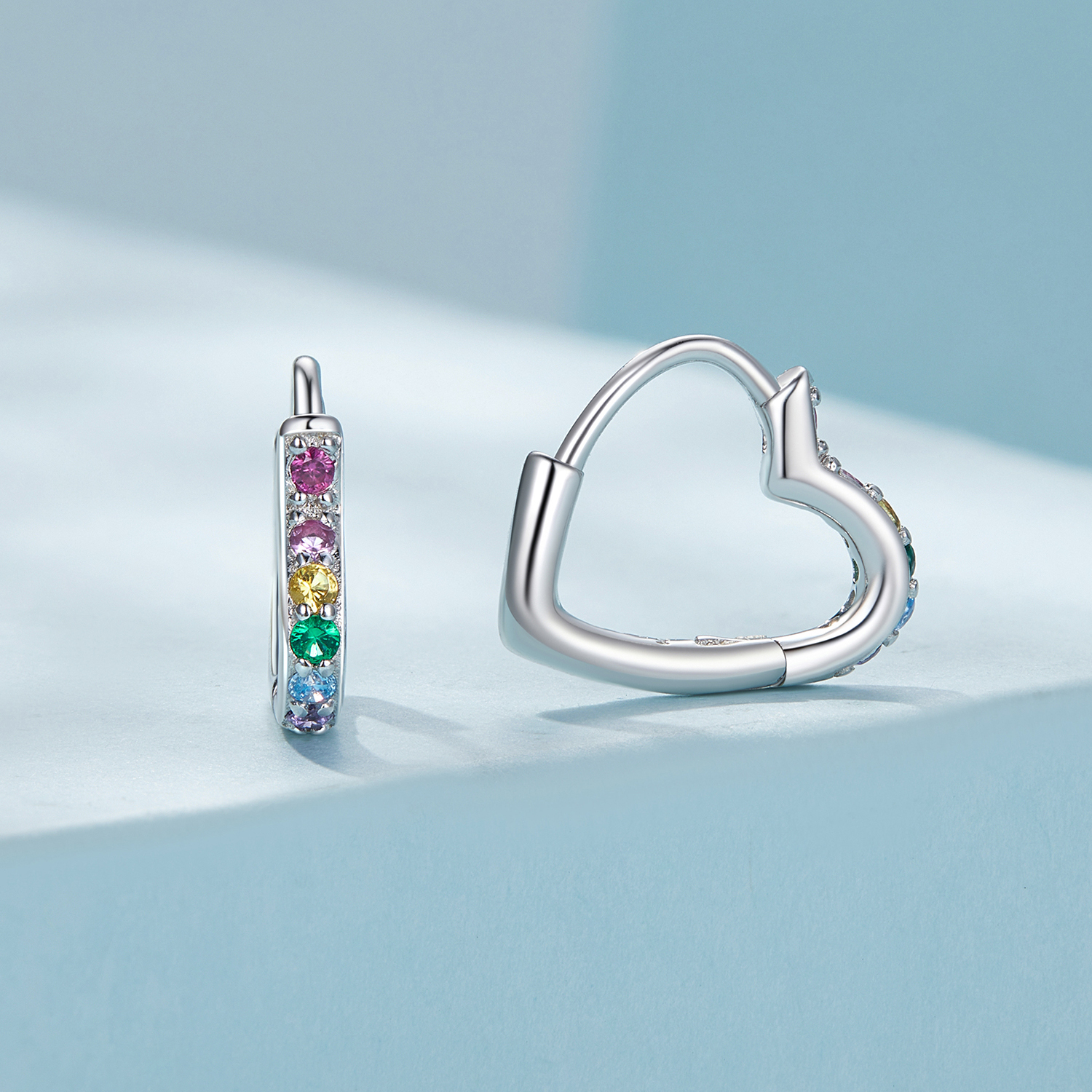 Pandora stijl Regenbooghart Oorringen - SCE1626-CF