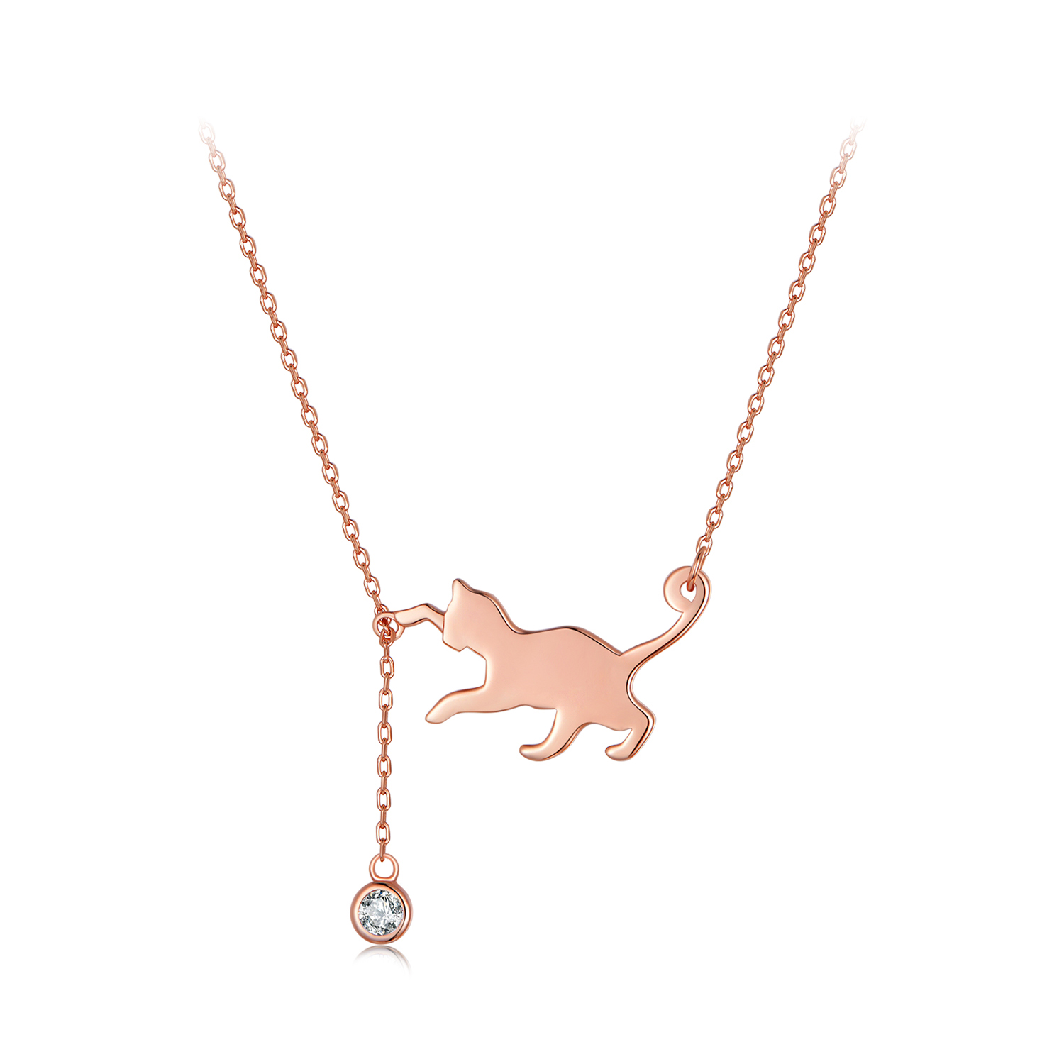 Pandora stijl roségouden ondeugende kitten ketting - SCN232-C