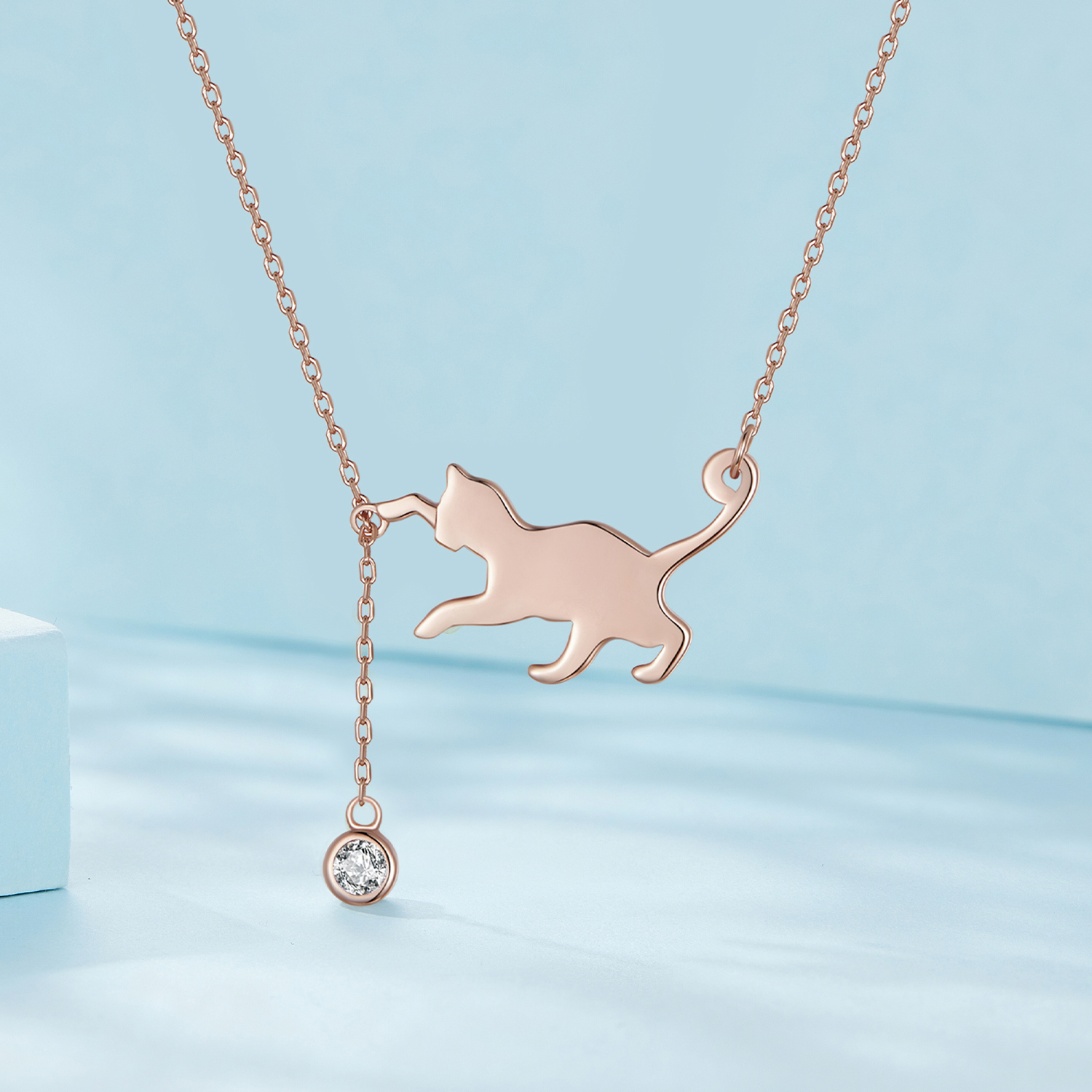 Pandora stijl roségouden ondeugende kitten ketting - SCN232-C