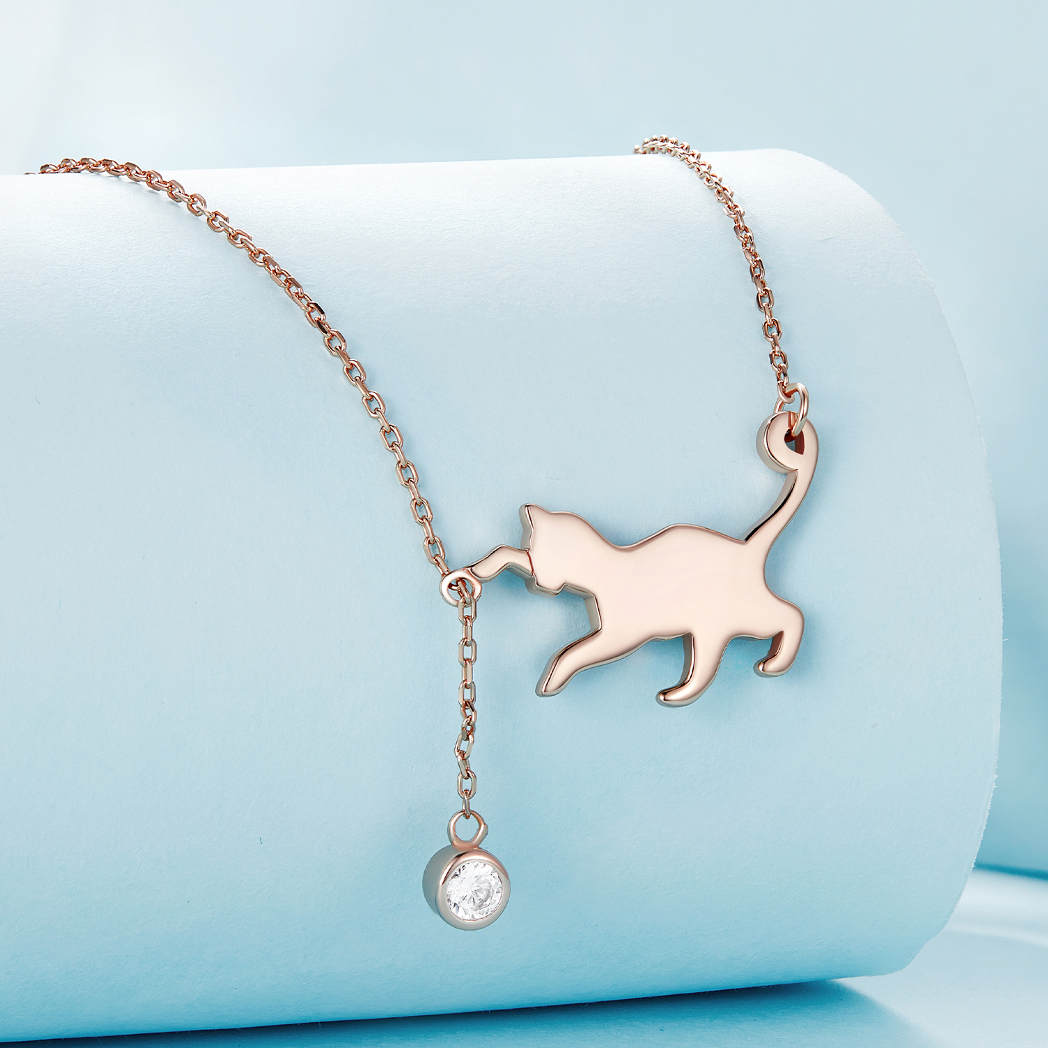 Pandora stijl roségouden ondeugende kitten ketting - SCN232-C