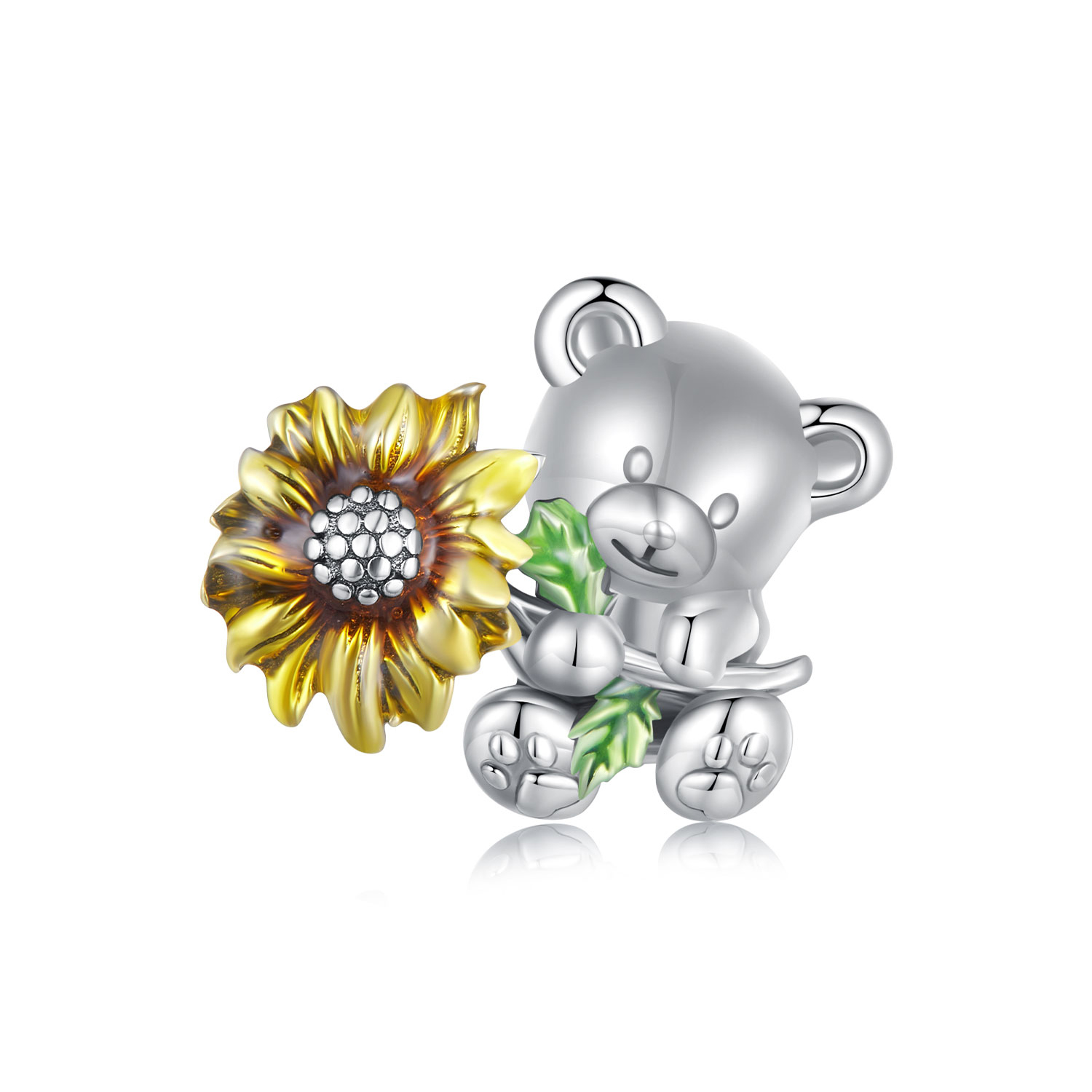 Pandora Stijl Zonnebloem en Beer Bedel - SCC2560