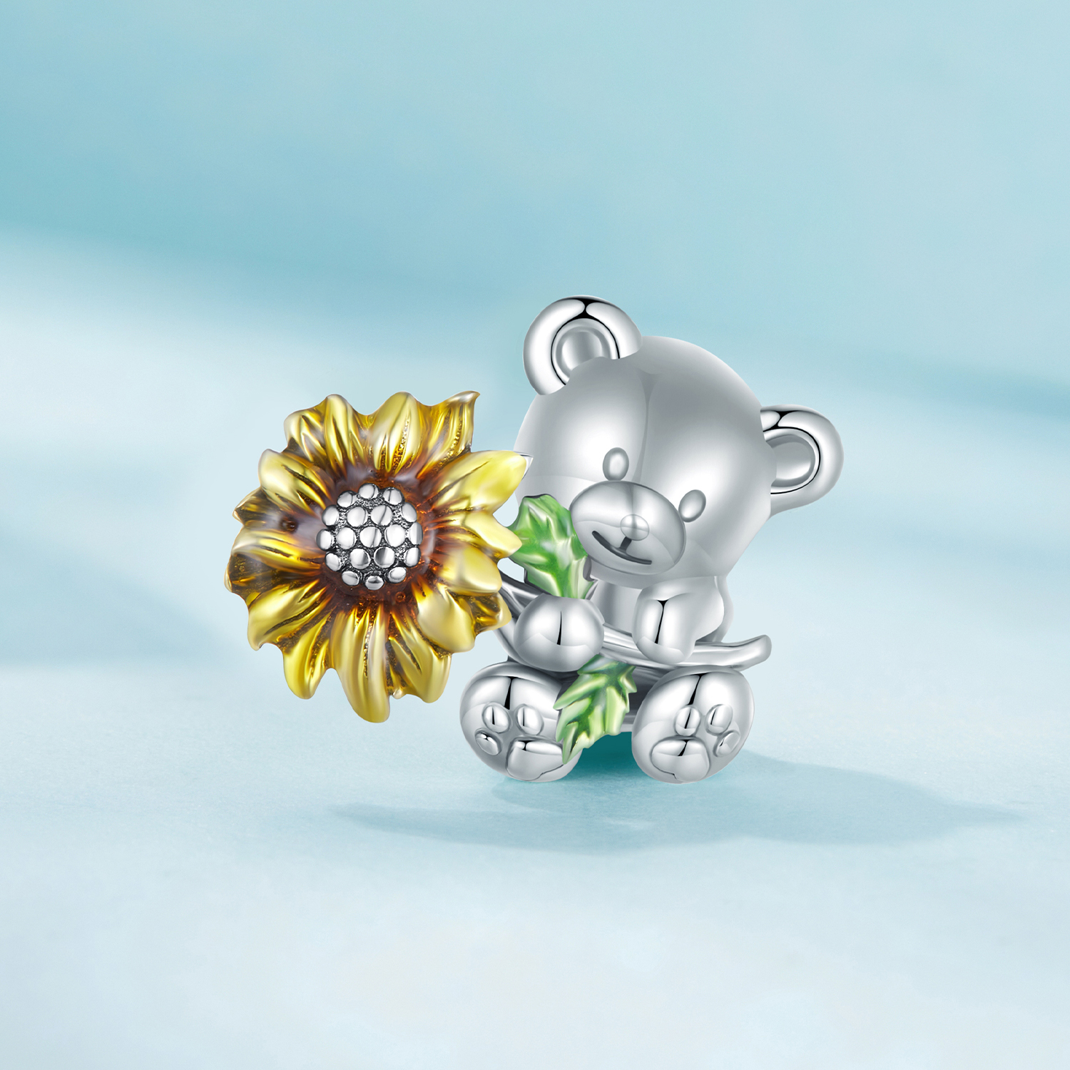 Pandora Stijl Zonnebloem en Beer Bedel - SCC2560