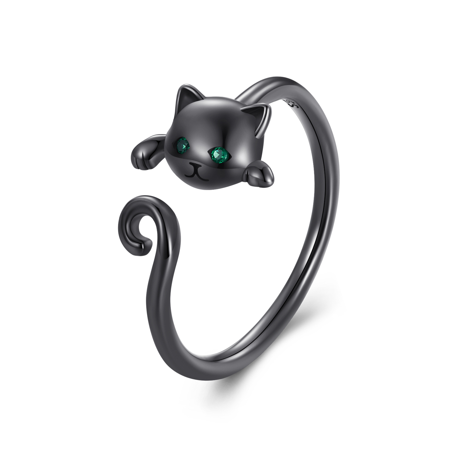 Pandora Stijl Zwarte Schattige Kat Open Ring - SCR707-D