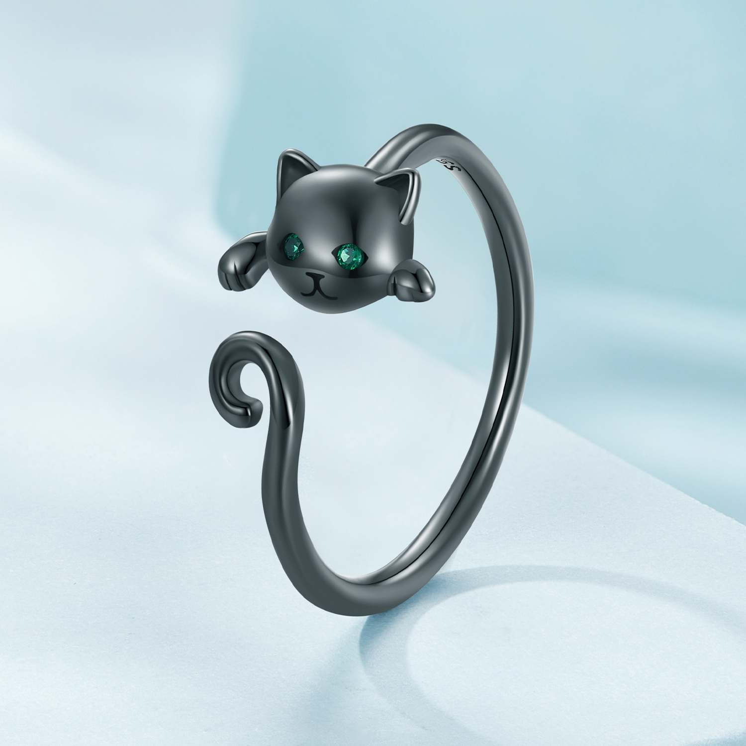 Pandora Stijl Zwarte Schattige Kat Open Ring - SCR707-D