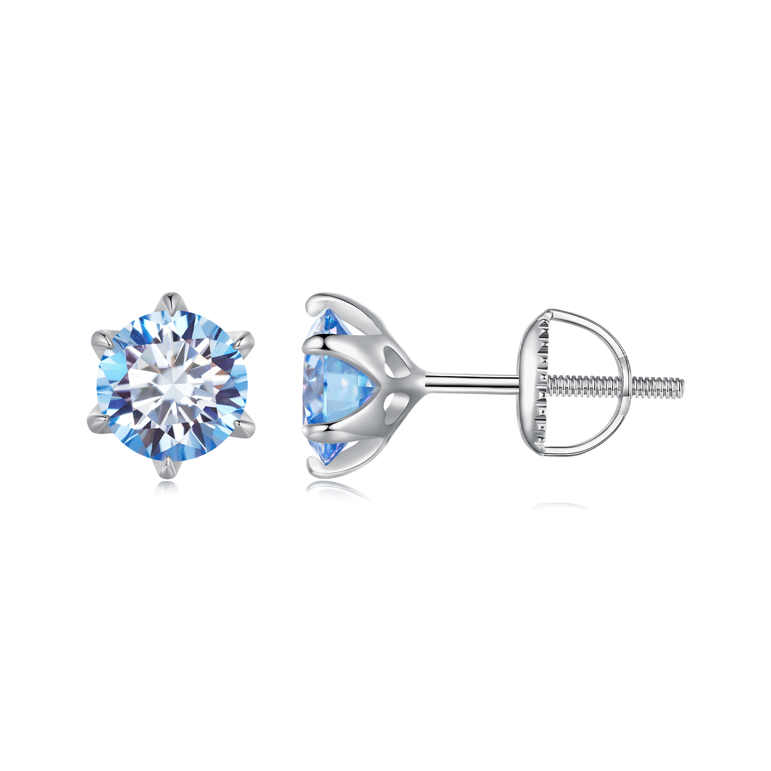 Pandora-stijl Aquamarijn Moissanite Studs Oorbellen - MSE025-LLB