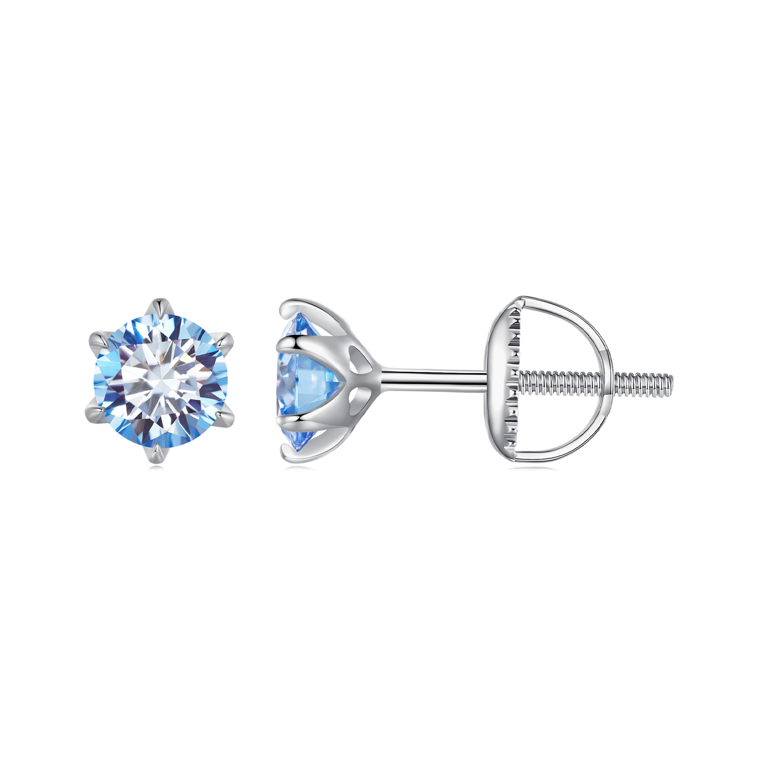 Pandora-stijl Aquamarijn Moissanite Studs Oorbellen - MSE025-SLB