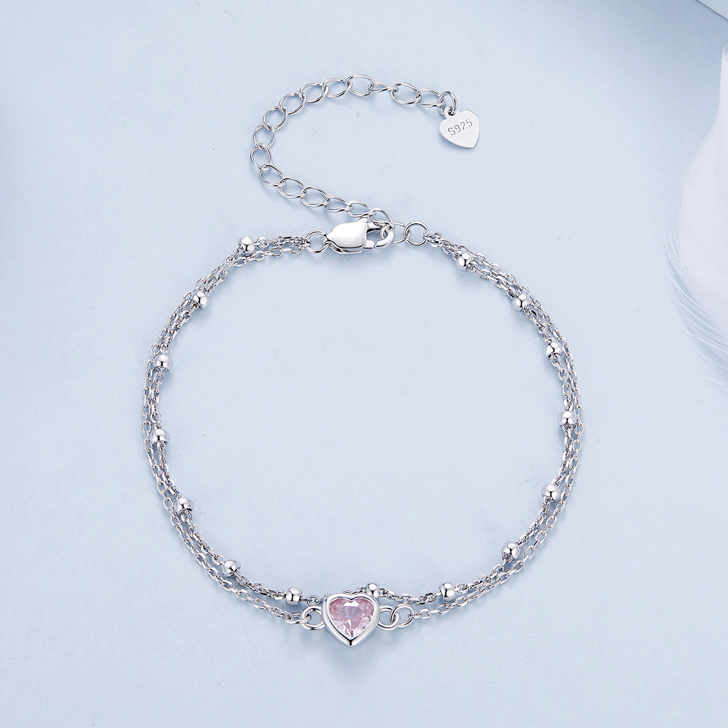 Pandora-stijl armband met dubbele laag en hartvormige schakel - BSB152