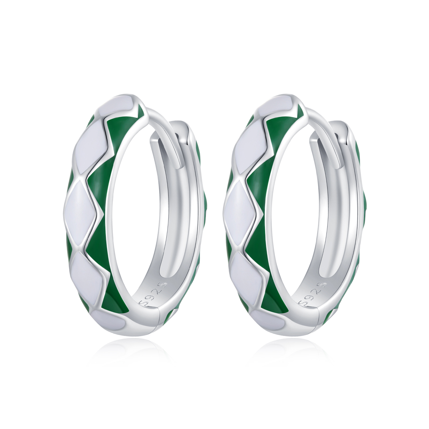 Pandora-stijl Groene en witte diamanten patroon Oorringen - SCE1611-GN