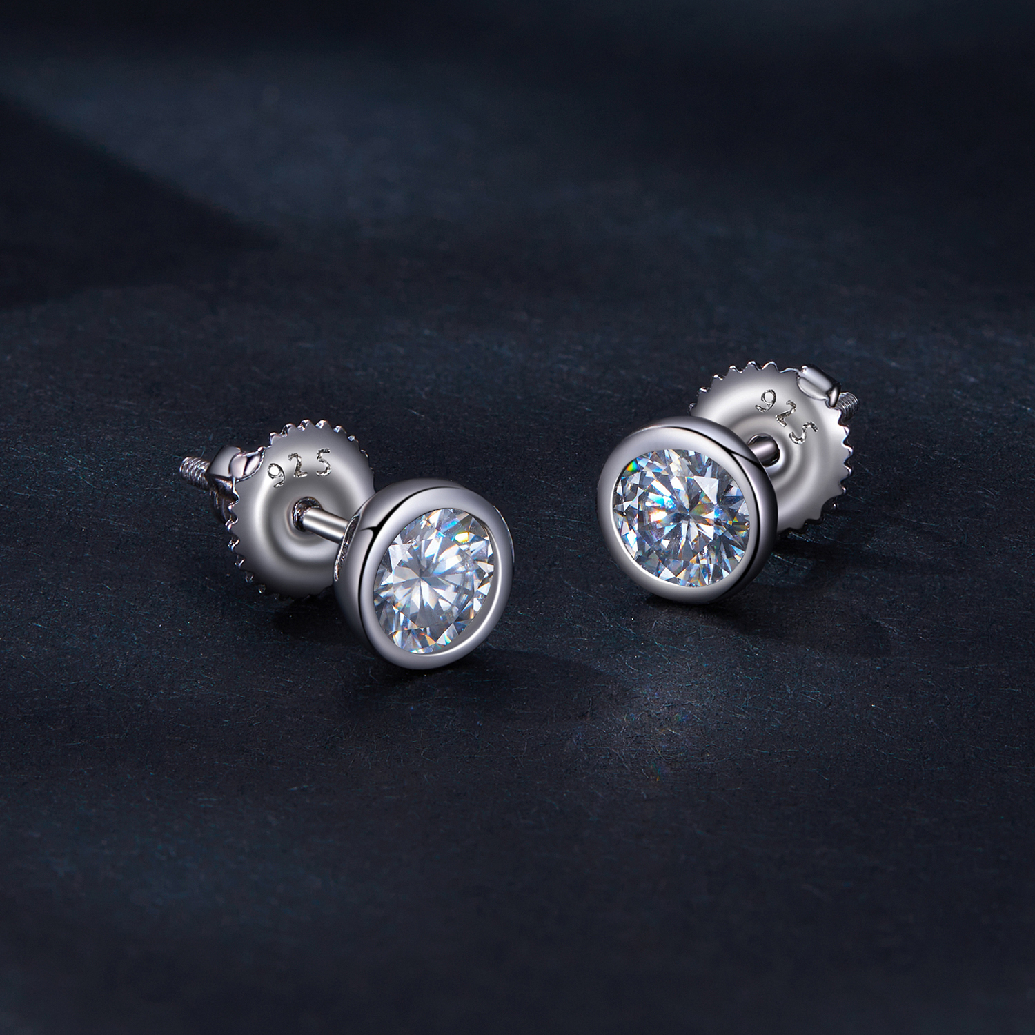 Pandora-stijl Oorringen met Bezel-gezette Moissanite Studs - MSE026