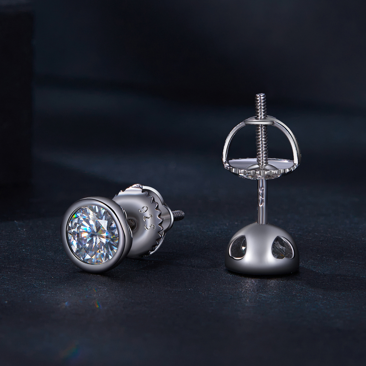 Pandora-stijl Oorringen met Bezel-gezette Moissanite Studs - MSE026