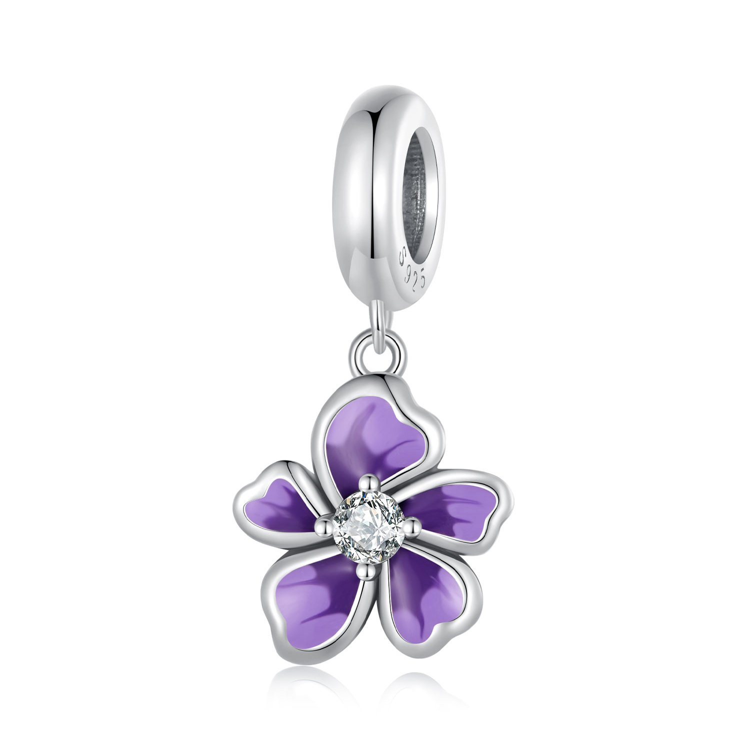 Pandora-stijl Paarse Bloem Hanger - SCC2556