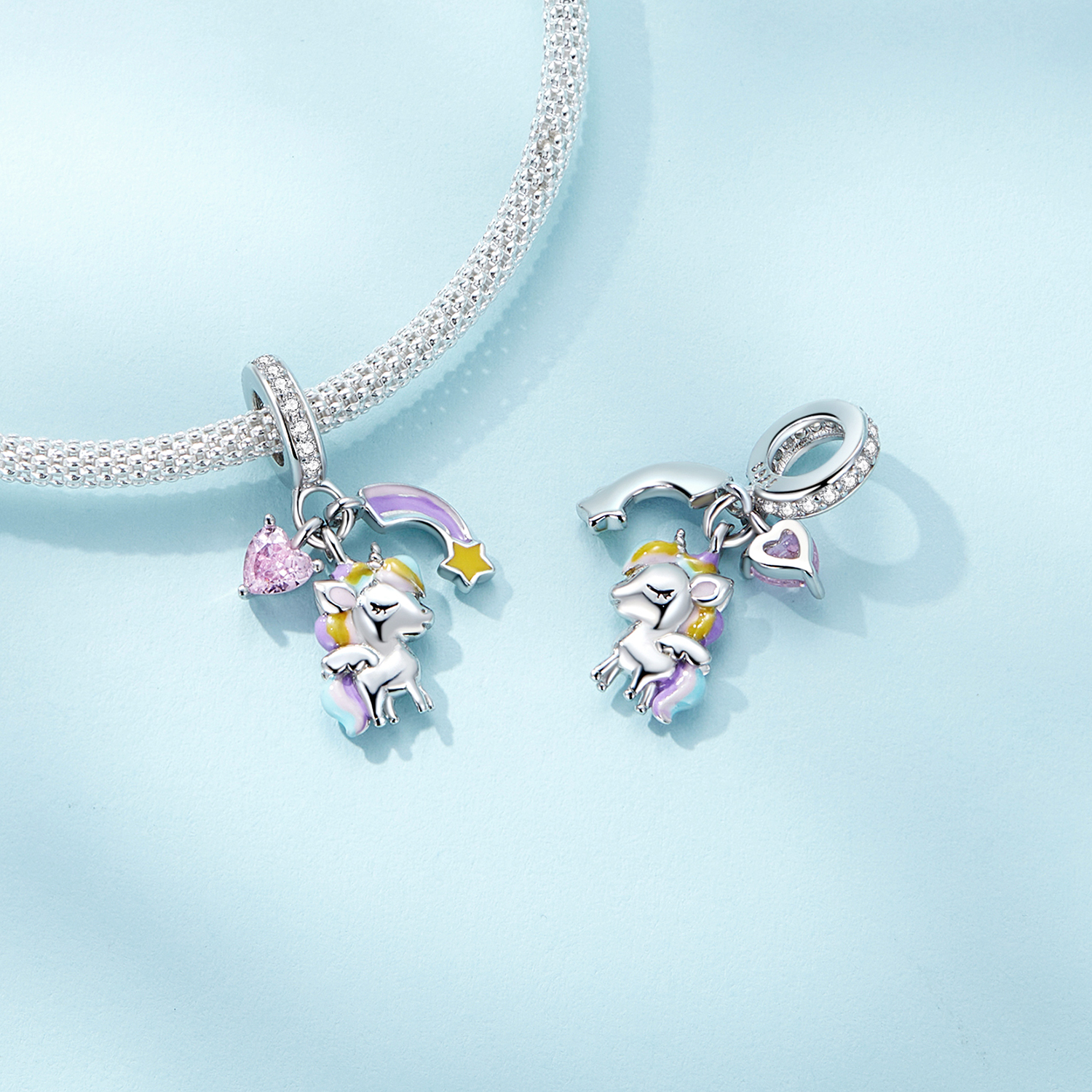 Pandora-stijl Regenboog Eenhoorn Hanger - SCC2468