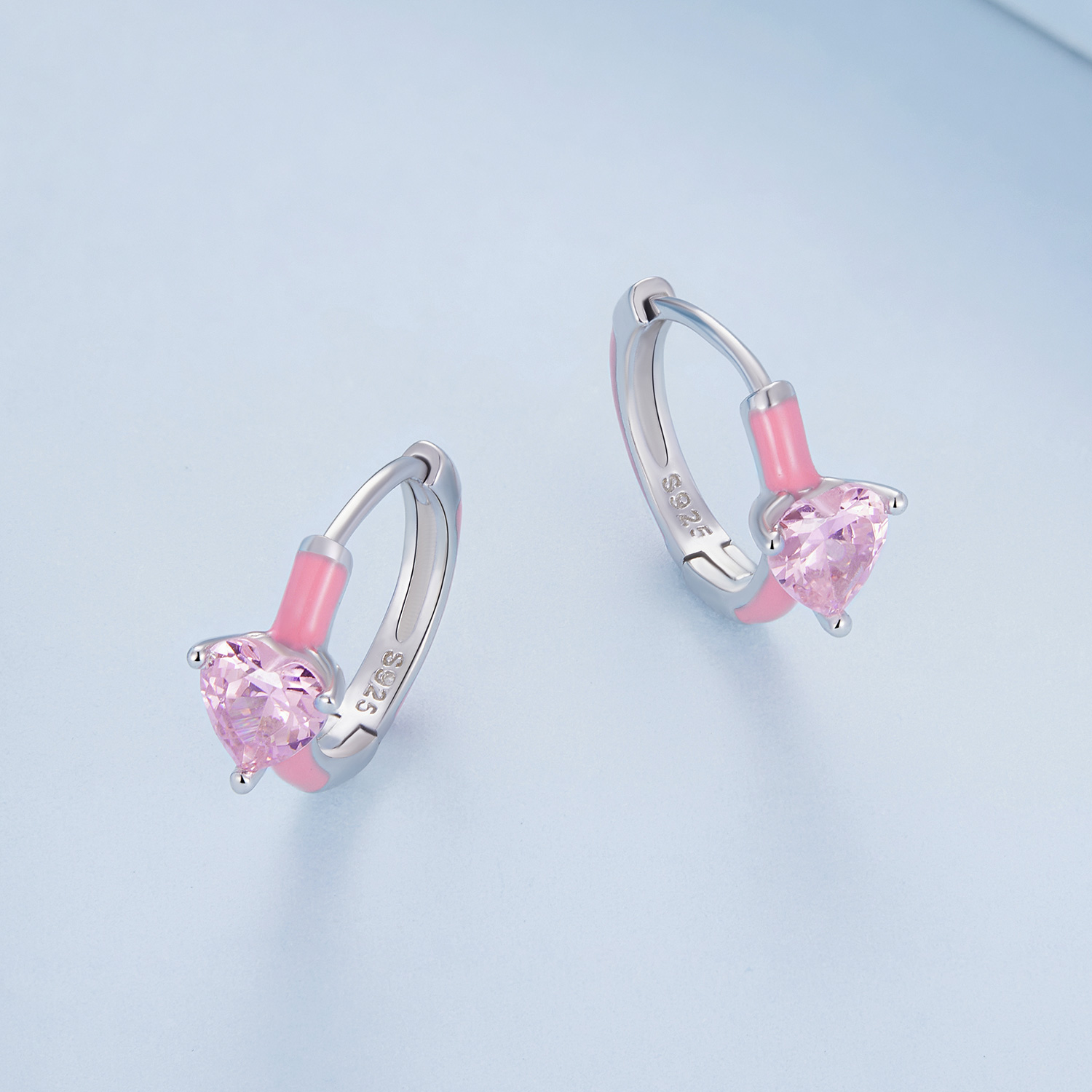 Pandora-stijl Roze Hartvormige Oorringen - BSE813