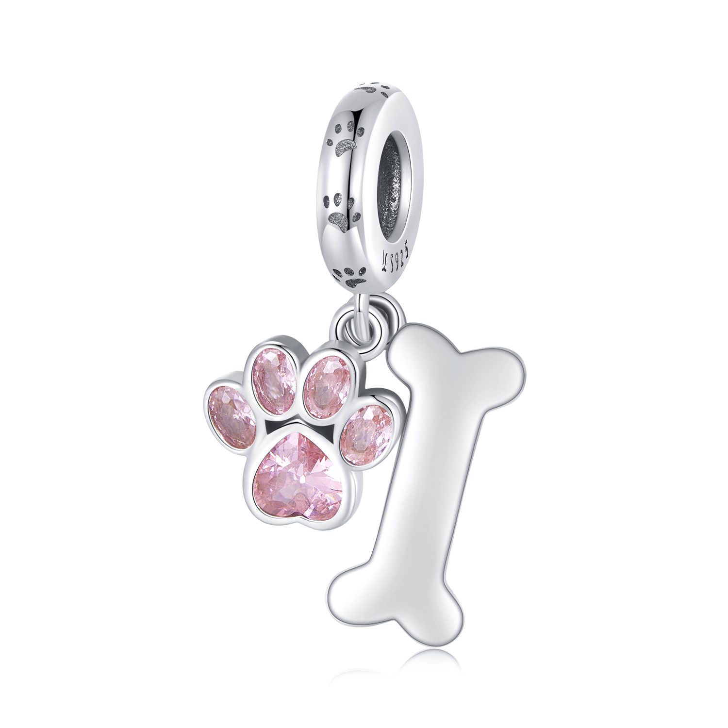 Pandora-stijl Roze Hondenpoot Bot Hanger - SCC2127-PK