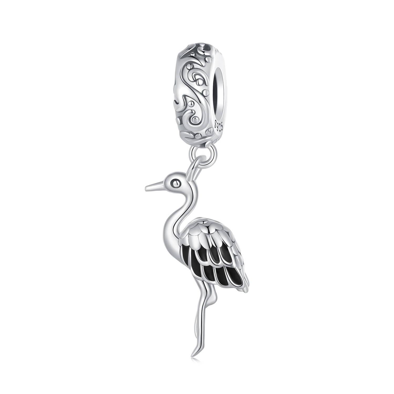 Pandora-stijl Witte Ooievaar Hanger - SCC2635