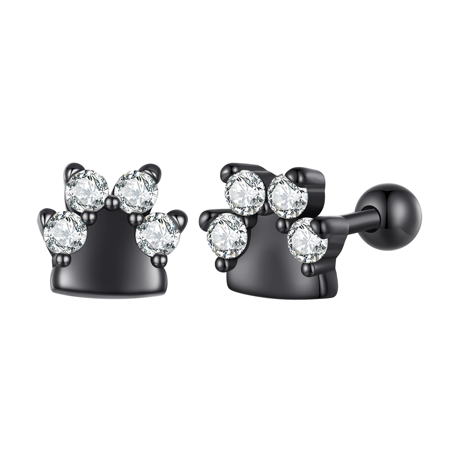 Pandora-stijl Zwarte Hondenpootjes Studs Oorbellen - SCE1575