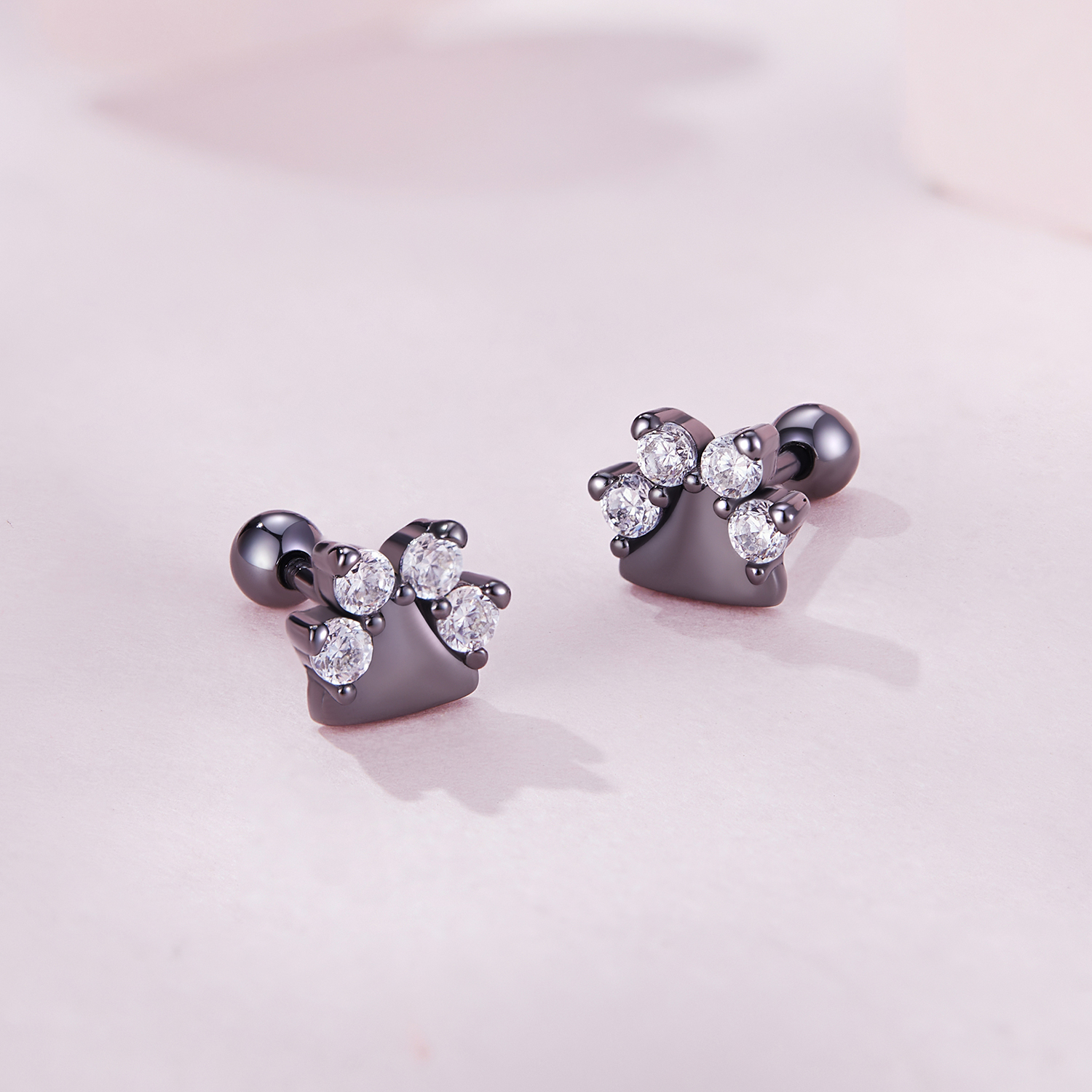 Pandora-stijl Zwarte Hondenpootjes Studs Oorbellen - SCE1575