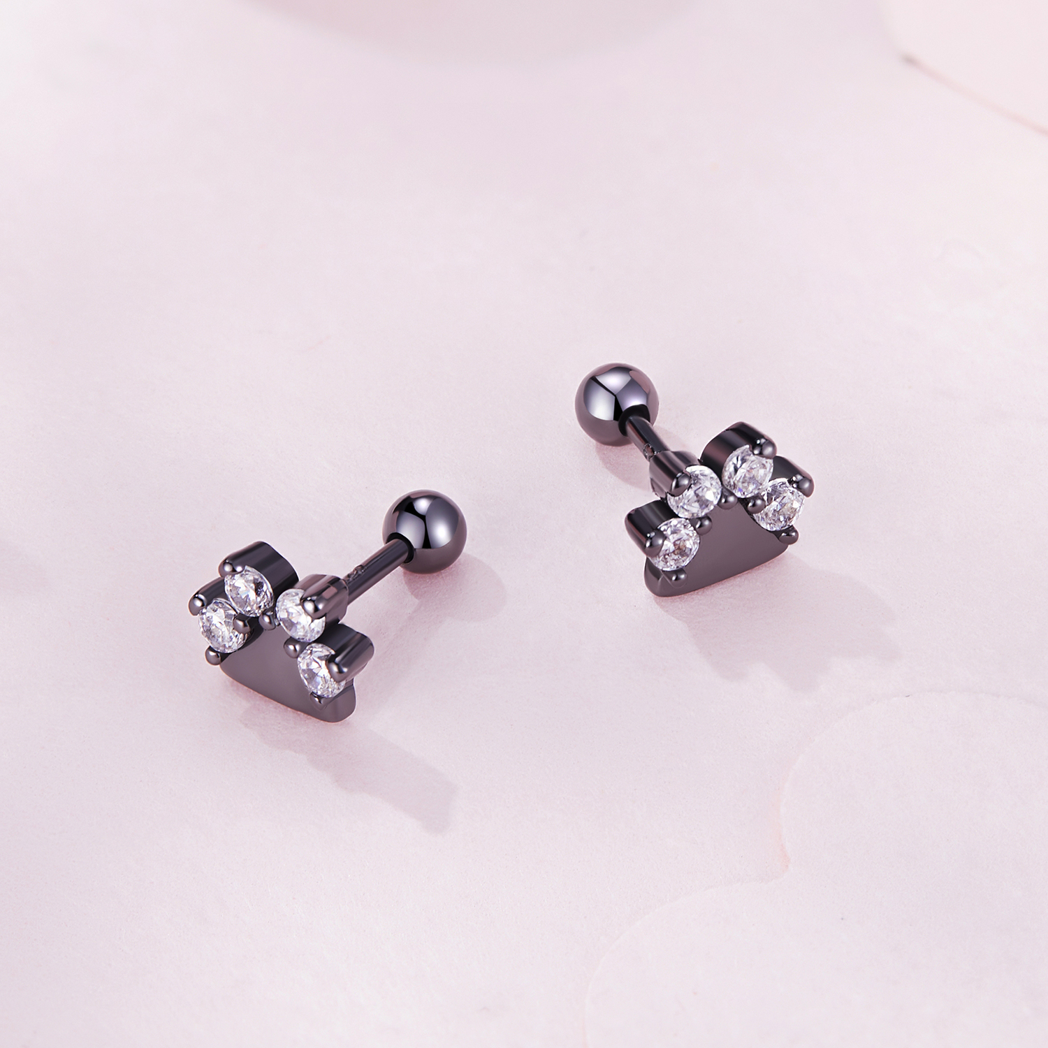 Pandora-stijl Zwarte Hondenpootjes Studs Oorbellen - SCE1575