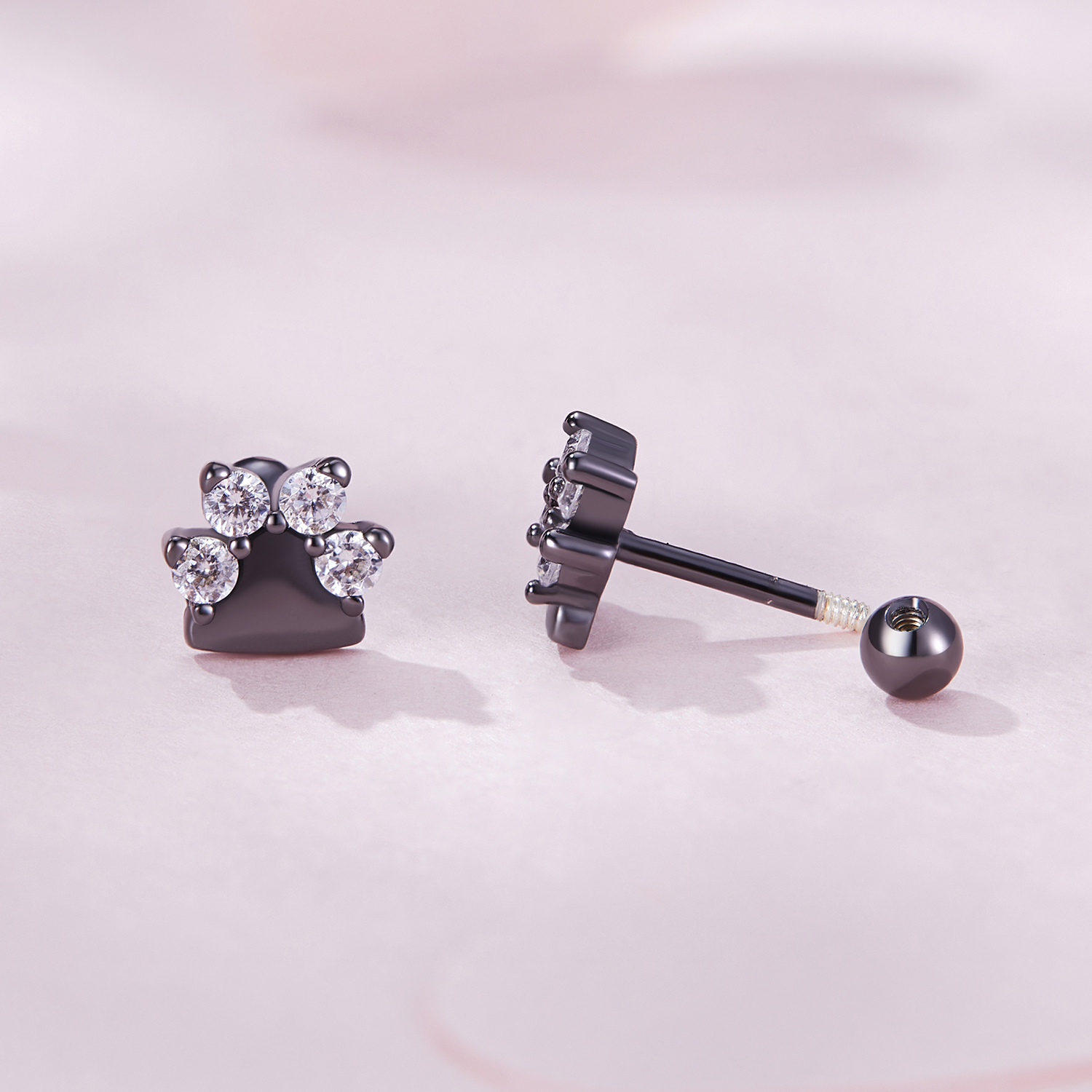 Pandora-stijl Zwarte Hondenpootjes Studs Oorbellen - SCE1575