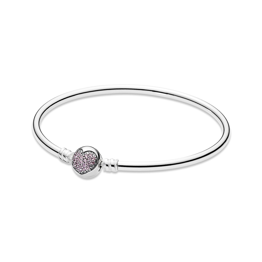 PANDORA Silver Bangle Armband With Pink Cubic Zirconia - 590716PCZ