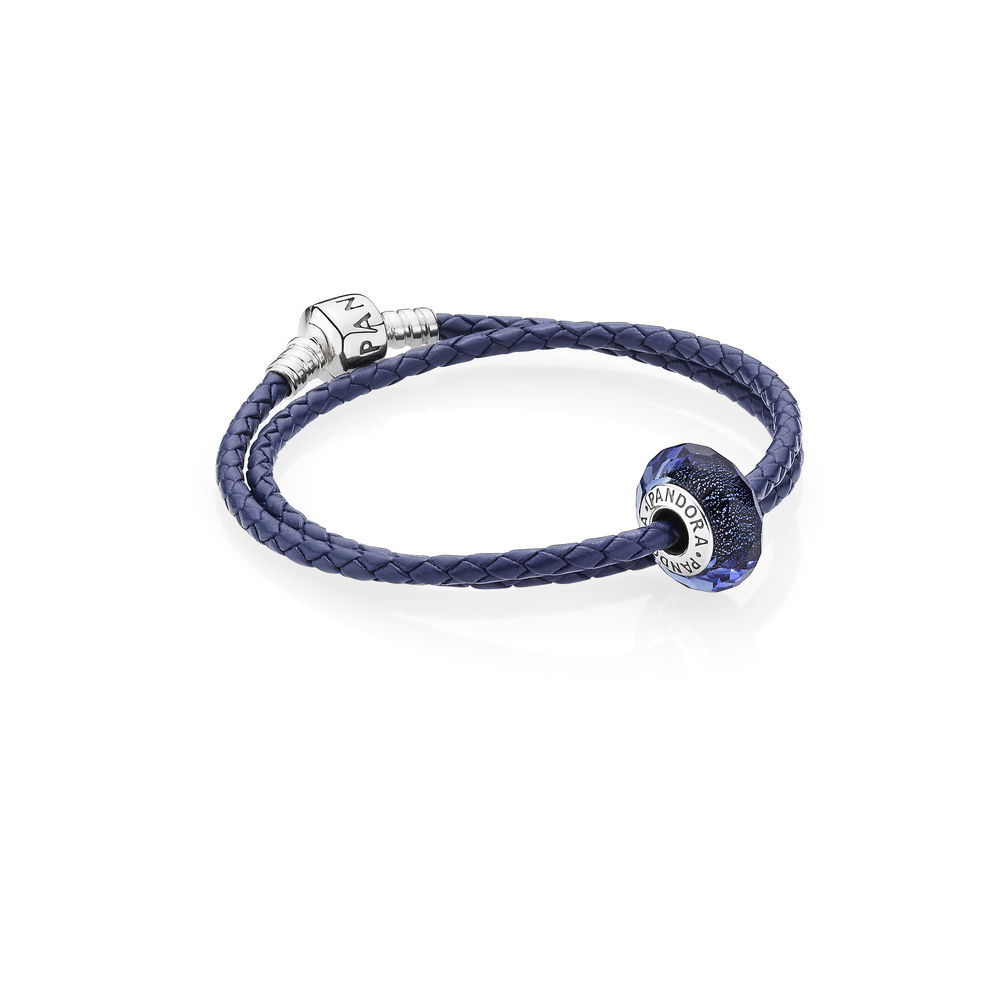 Pandora Zilveren Blauw Dubbel Leer Armband R900167