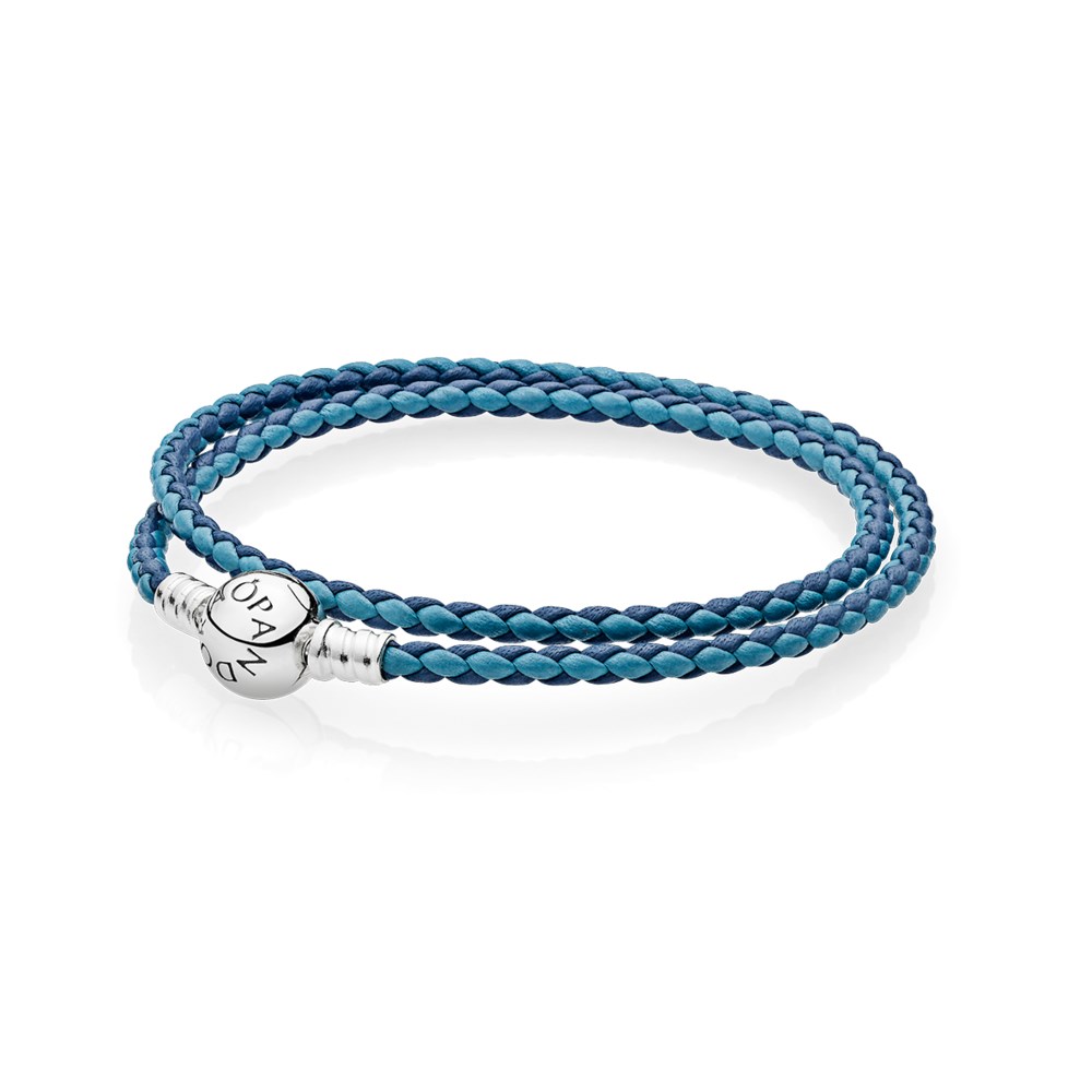 Pandora Zilveren Gemengd Blauw Dubbele Lederen Armband 590747Cbmx-D