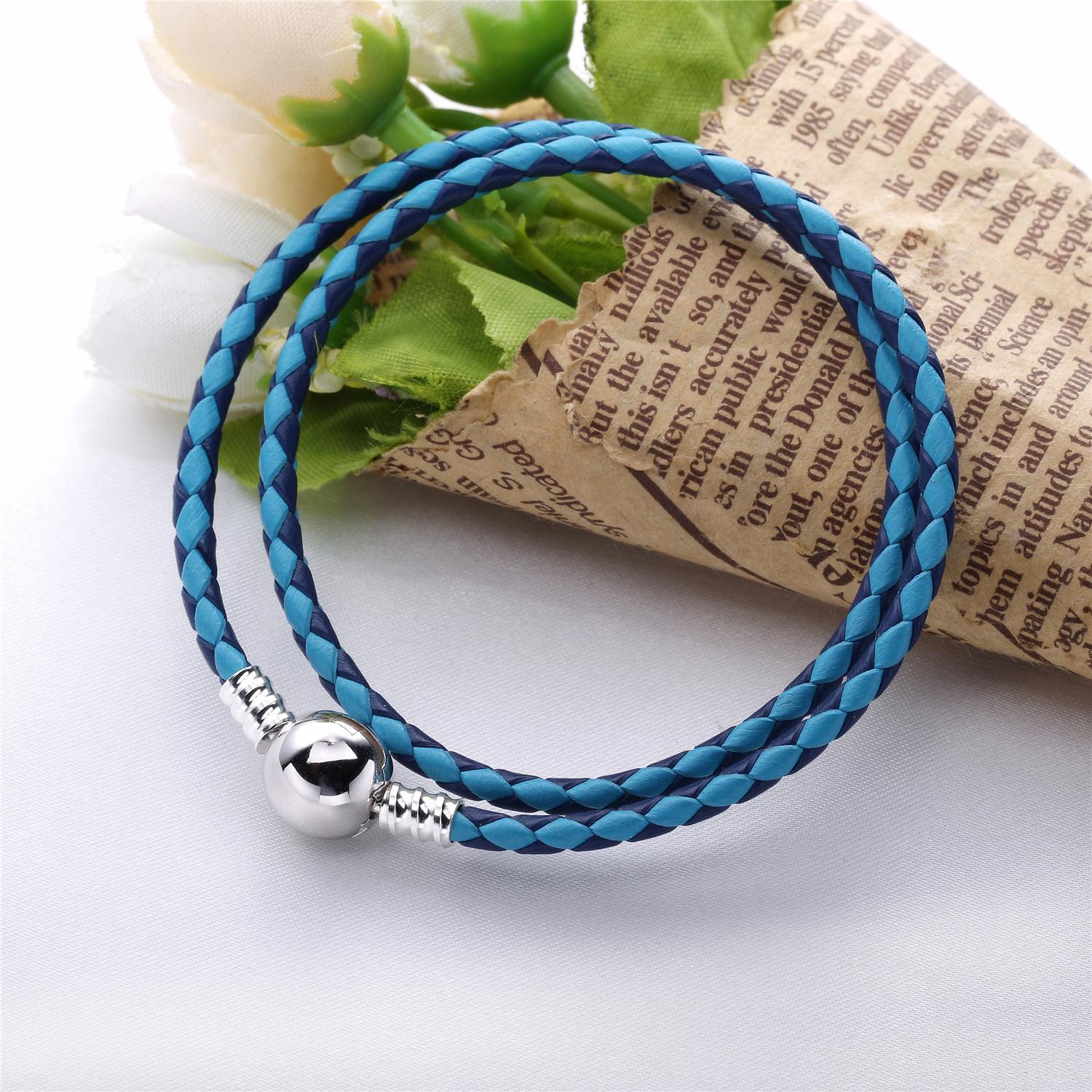 Pandora Zilveren Gemengd Blauw Dubbele Lederen Armband 590747Cbmx-D