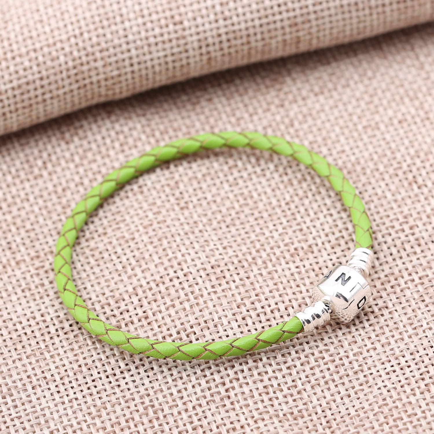 Pandora Zilveren Groen Enkel Leer Armband 590705Crd-Vt