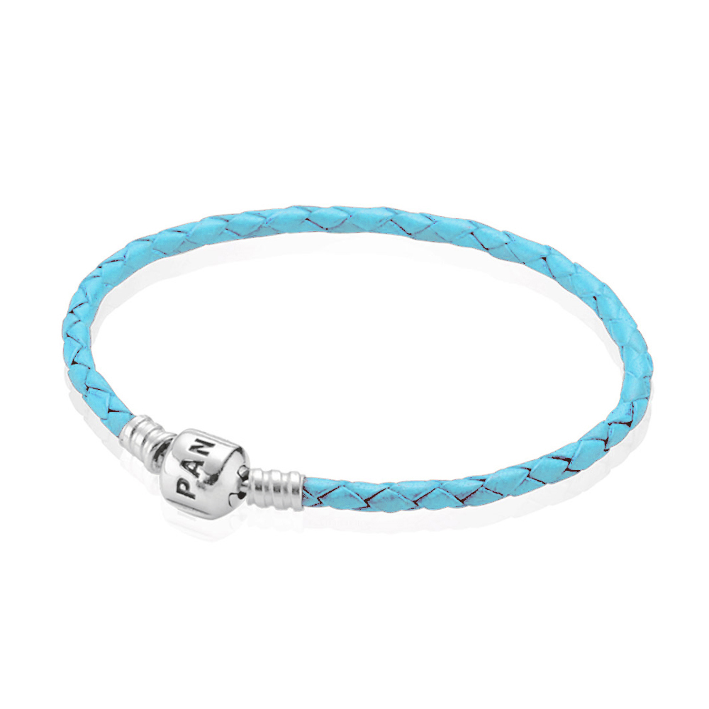 Pandora Zilveren Lichtblauwe Enkele Lederen Gesp Armband 590705Crd-Bc