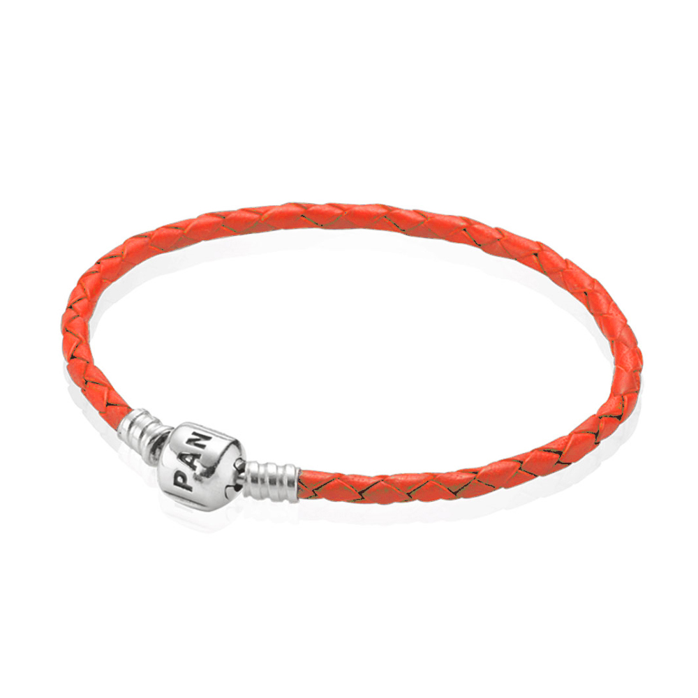 Pandora Zilveren Oranje Enkel Leer Armband 590705Crd-R