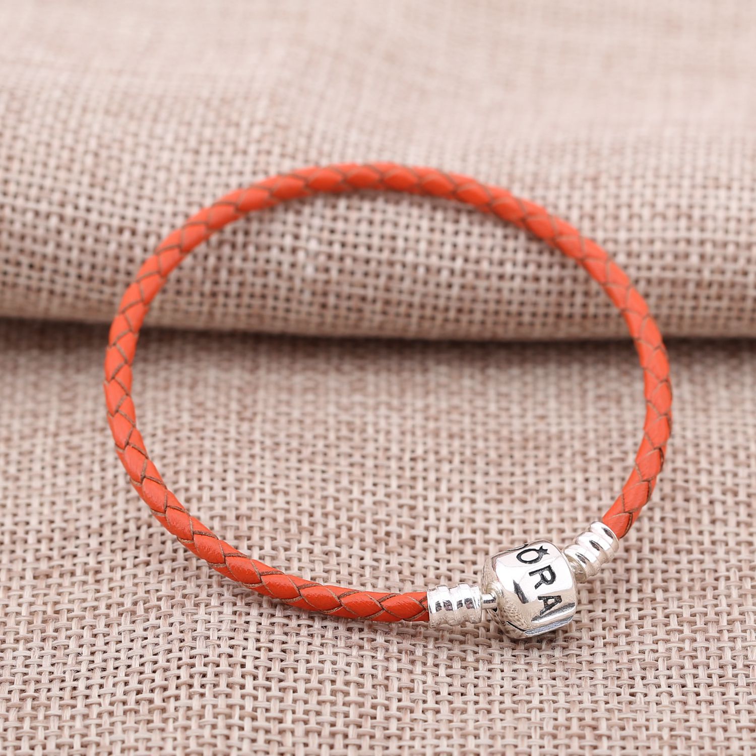 Pandora Zilveren Oranje Enkel Leer Armband 590705Crd-R