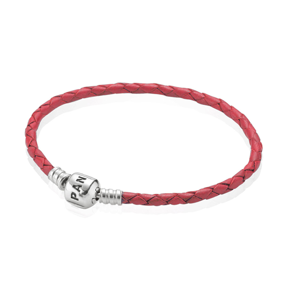 Pandora Zilveren Rood Enkel Leer Armband 590705Crd-Ro