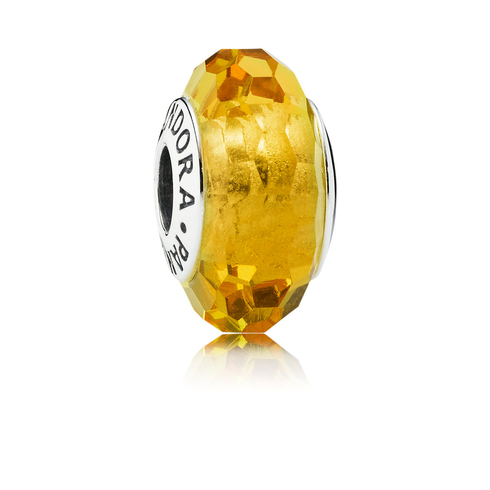 PANDORA Abstract Faceted Silver Bedel With Golden Coloured Murano Glass - 791629