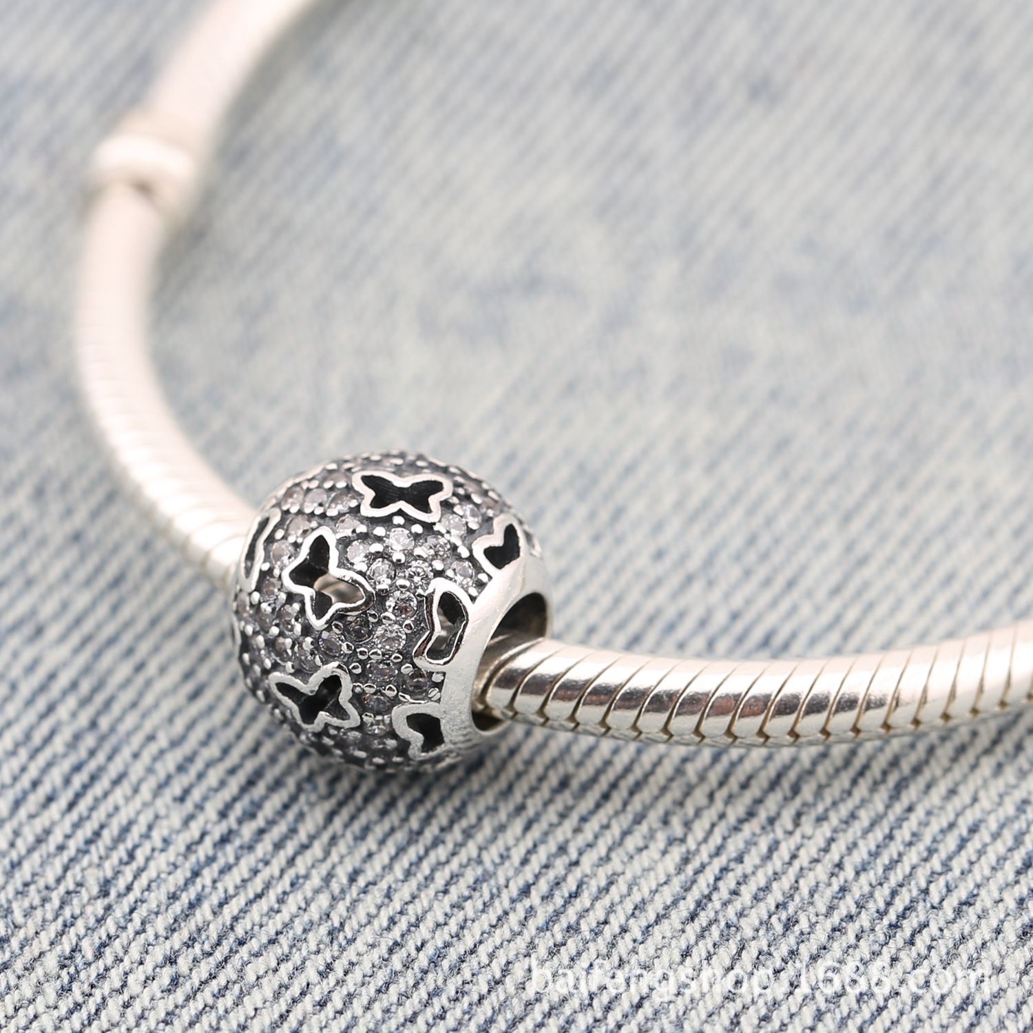 PANDORA Abstract Micro Pave Silver Bedel With Cubic Zirconia And Cut-Out Butterflies - 791482CZ