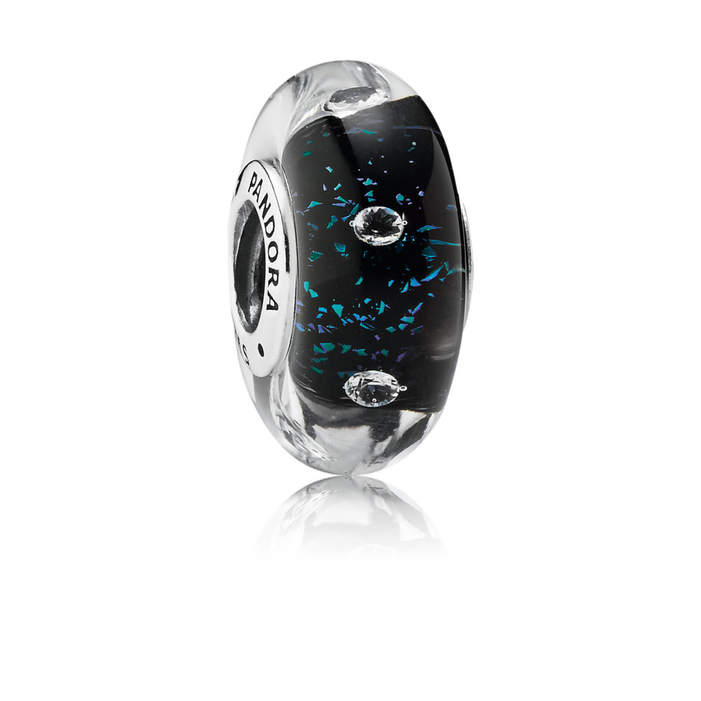 PANDORA Abstract Silver Bedel With Iridescent Blue Murano Glass And Cubic Zirconia - 791627CZ