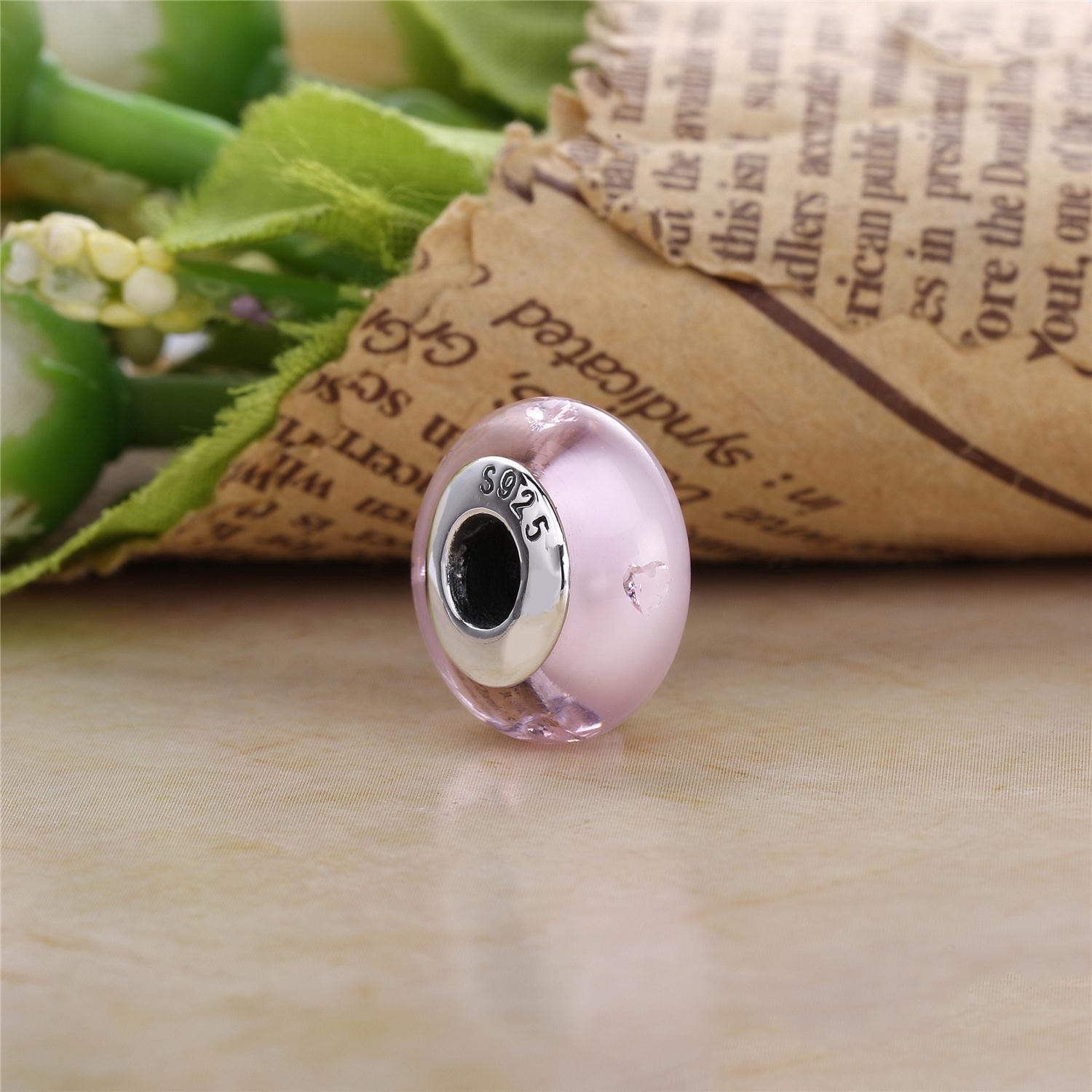 PANDORA Abstract Silver Bedel With Pink Murano Glass And Pink Cubic Zirconia - 791632PCZ