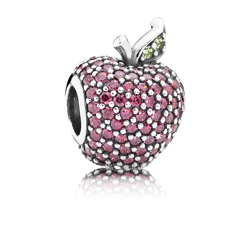 PANDORA Apple Pave Silver Bedel With Fancy Red Cubic Zirconia And Light Green Crystal - 791485Cfr