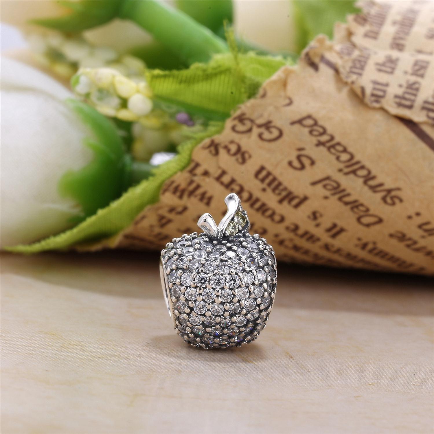 PANDORA Apple Pave Silver Bedel With Fancy Red Cubic Zirconia And Light Green Crystal - 791485Cfr