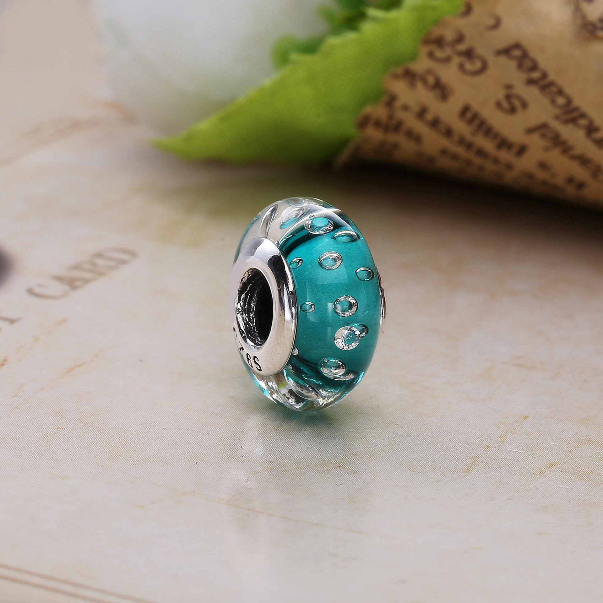 PANDORA Bedel Van Wit Muranoglas Met Bruiseffect 791617CZ