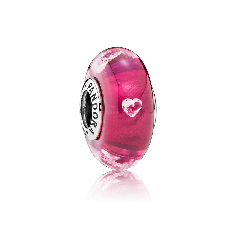 PANDORA Cerise Heart Glass Bedel - 791664PCZ