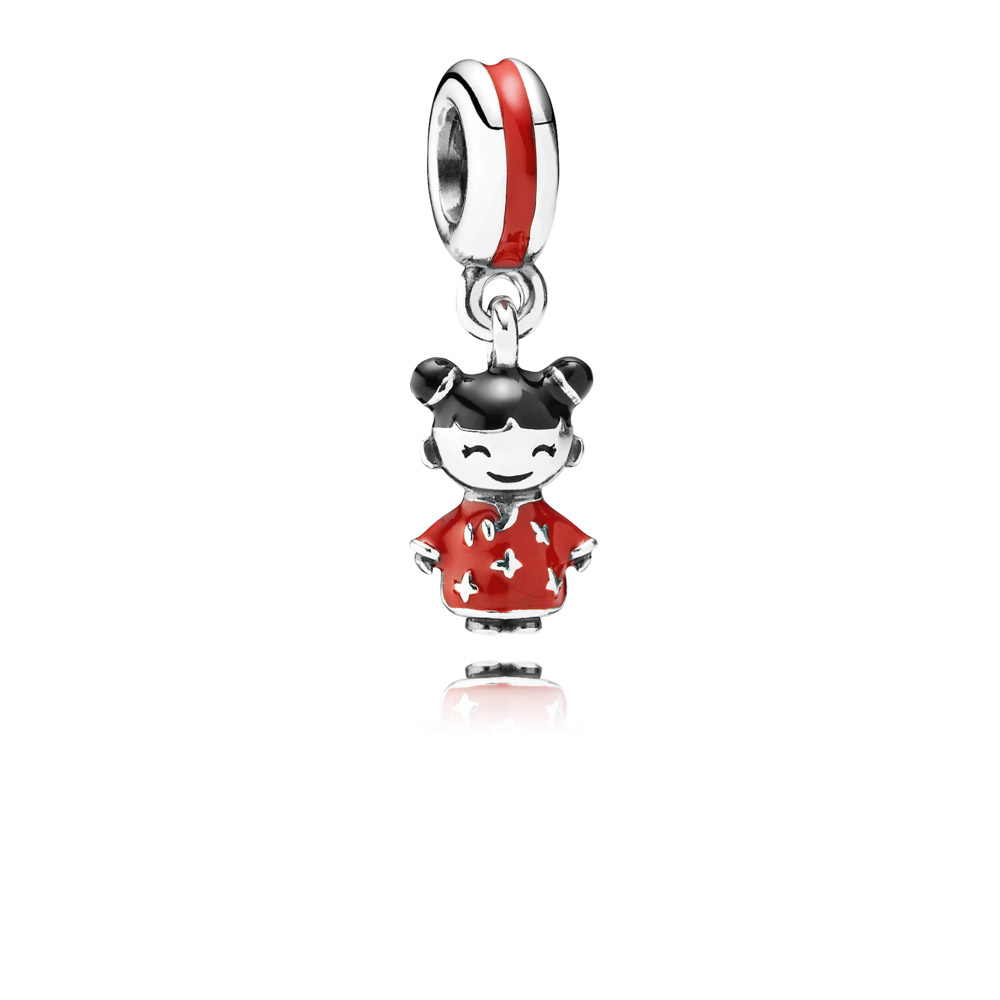 PANDORA Chinese Doll Silver Dangle With Red And Black Enamel - 791431ENMX