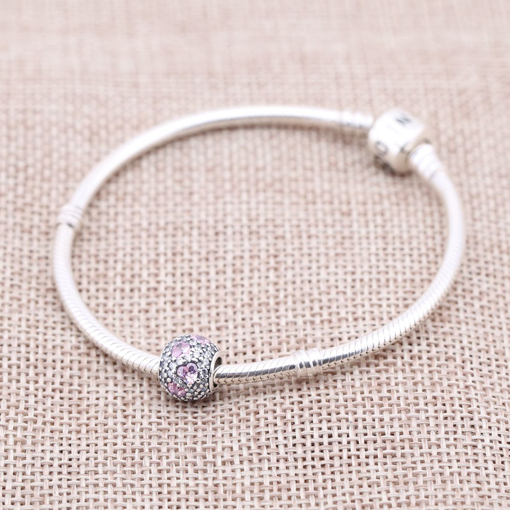 PANDORA Fancy Pink Heart Pavé Ball Bedel - 791249CZs