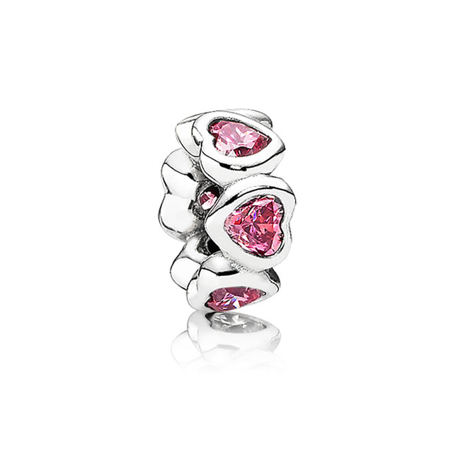 PANDORA Fancy Pink Sparkling Hearts Spacer - 791252CZs