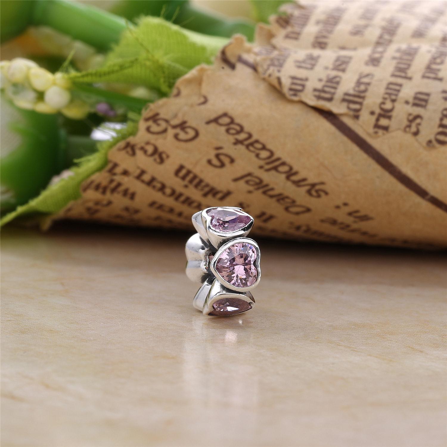 PANDORA Fancy Pink Sparkling Hearts Spacer - 791252CZs