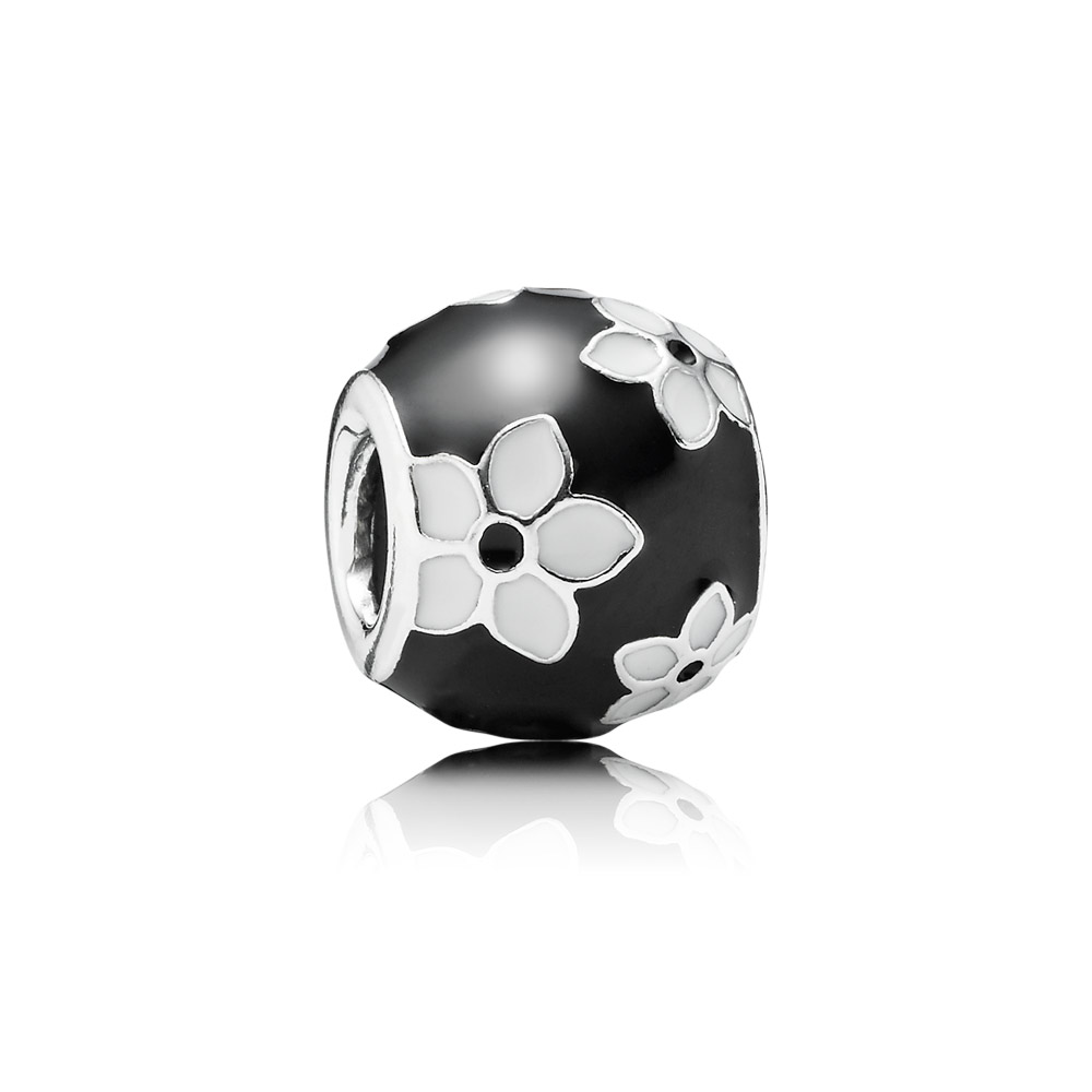 PANDORA Floral Silver Bedel With Black And White Enamel - 791398ENMX