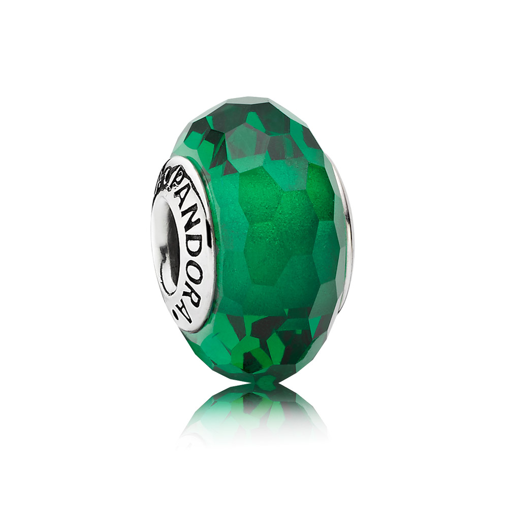 PANDORA Forest Green Faceted Glass Bedel - 791619